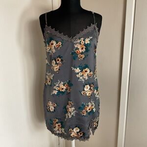 Honey Punch Orange Gray Floral Slip Dress L Large Mini Spaghetti Strap Night Out